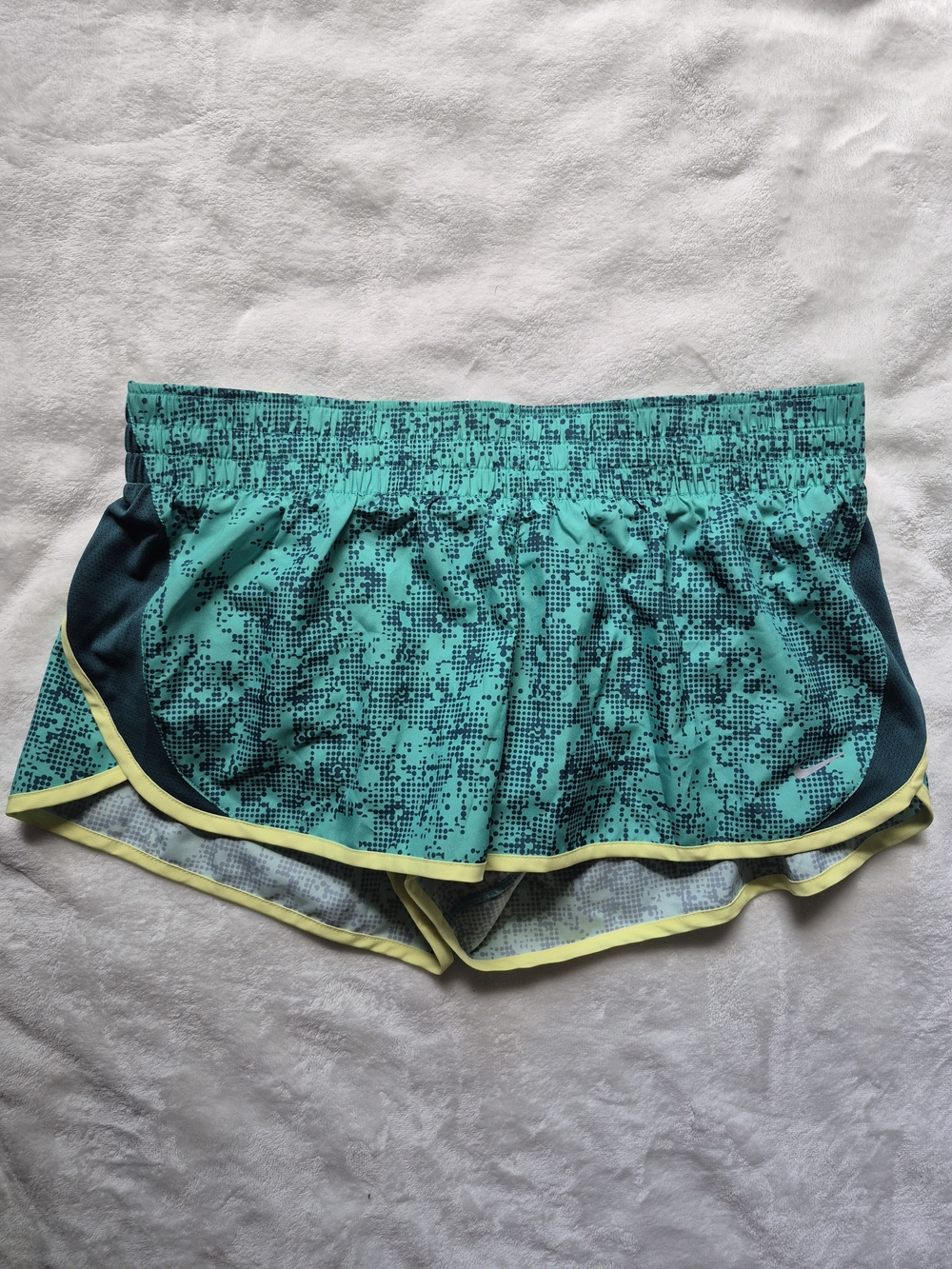 Nike Green Pixel-Print Running Shorts with Yellow Trim